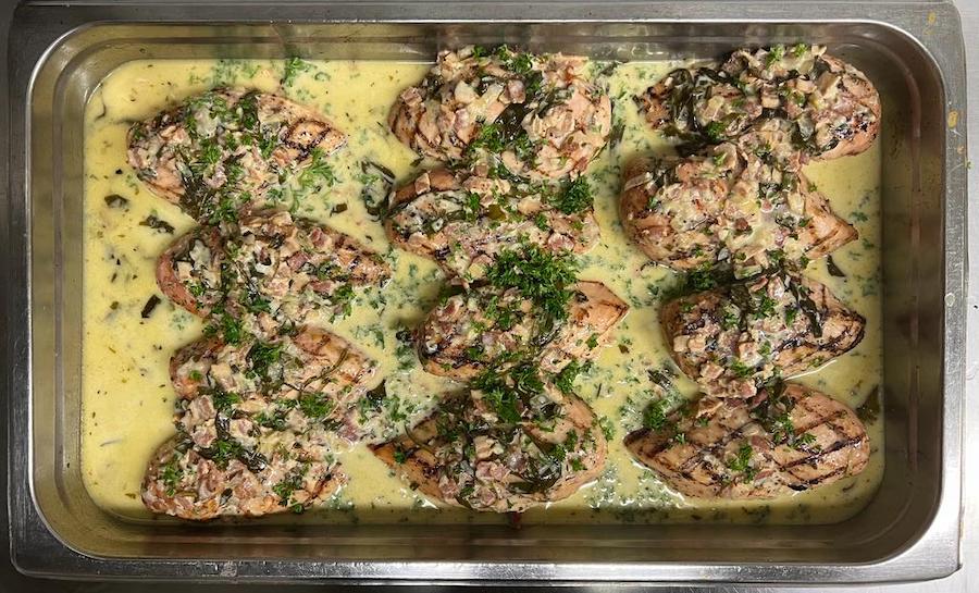 Grilled Chicken Breast with bacon spinach cream sauce